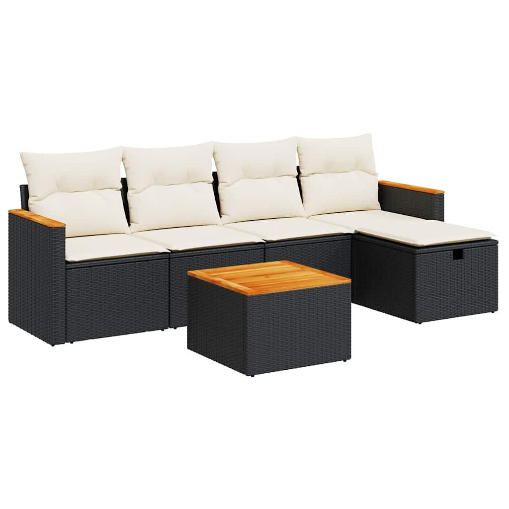 Set De Sofás De Jardín 6 Piezas Y Cojines Ratán Sintético Negro