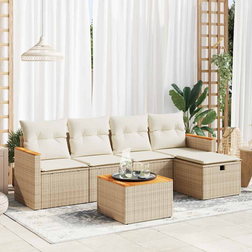 Set De Sofás De Jardín 6 Piezas Y Cojines Ratán Sintético Negro