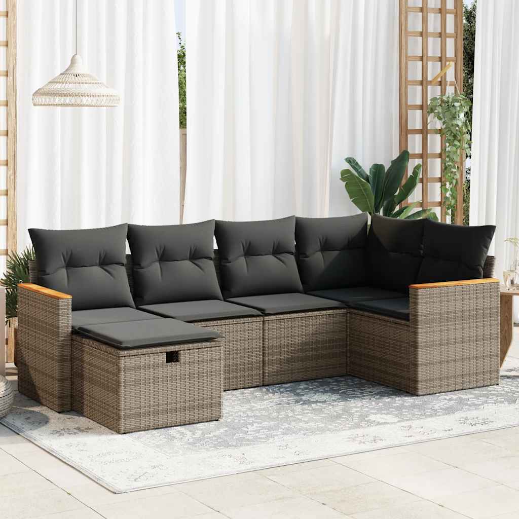 Set De Sofás De Jardín 6 Piezas Y Cojines Ratán Sintético