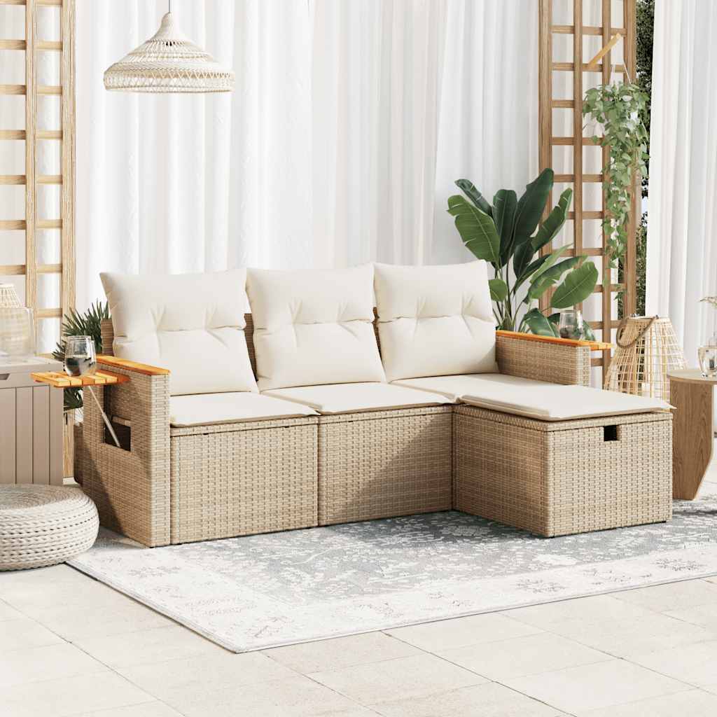 Set De Sofás De Jardín 4 Pzas Y Cojines Ratán Sintético