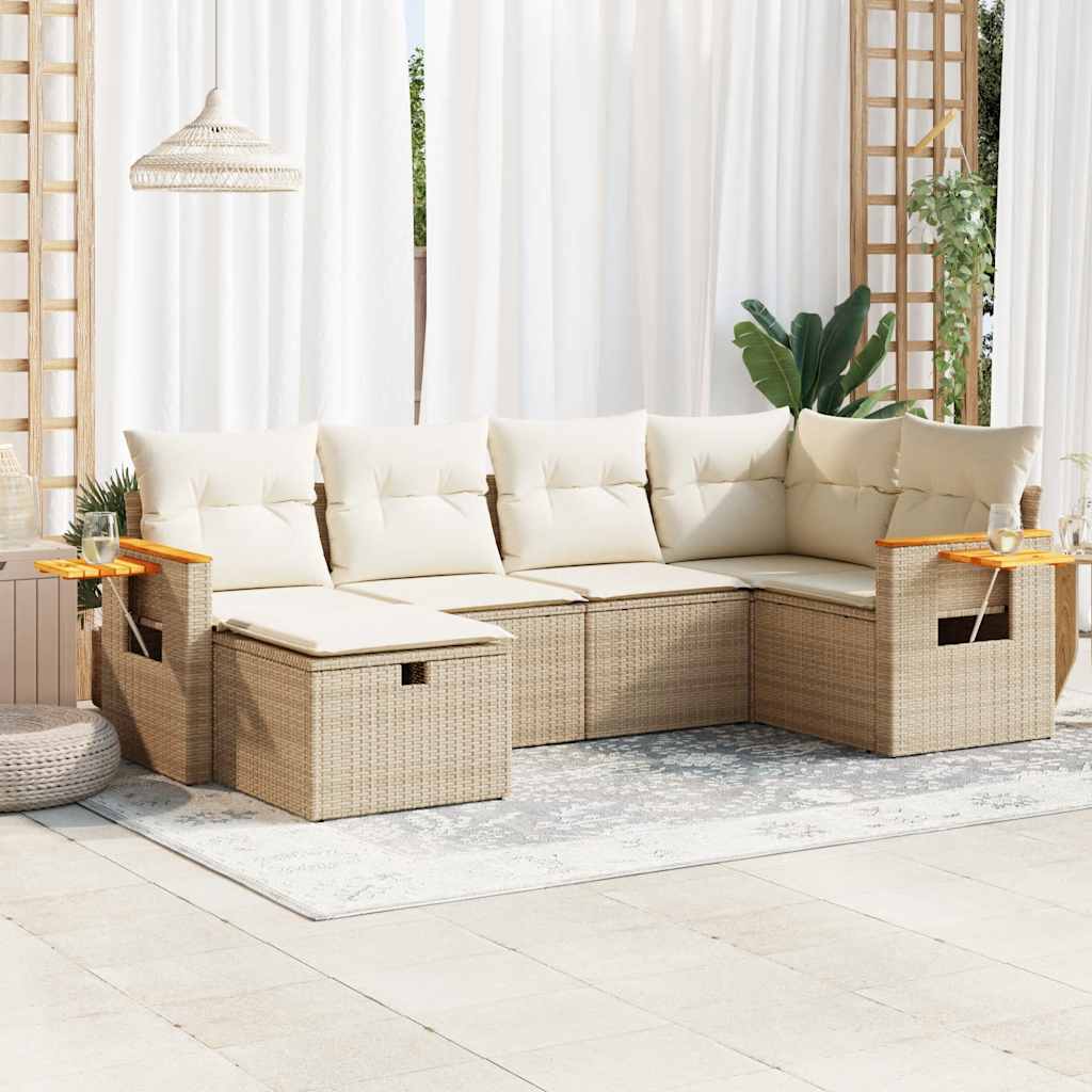 Set Sofás De Jardín 7 Piezas Y Cojines Ratán Sintético Beige