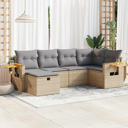 Set Sofás De Jardín 7 Piezas Y Cojines Ratán Sintético Beige