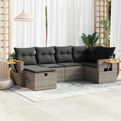 Set Sofás De Jardín 7 Piezas Y Cojines Ratán Sintético Beige