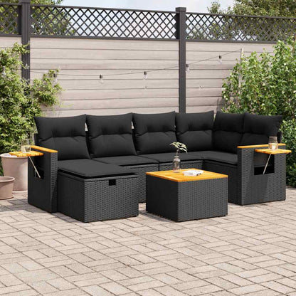 Set Sofás De Jardín 7 Piezas Y Cojines Ratán Sintético Beige