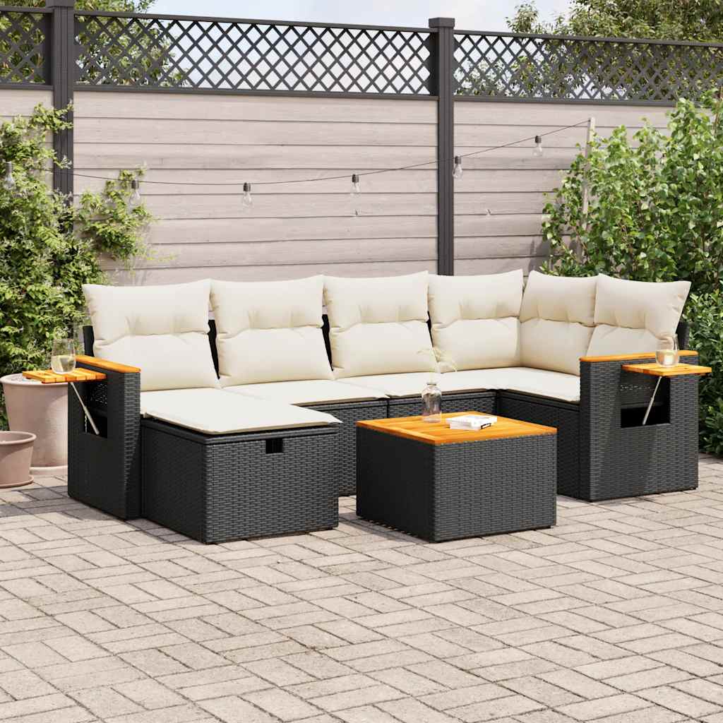 Set Sofás De Jardín 7 Piezas Y Cojines Ratán Sintético Beige