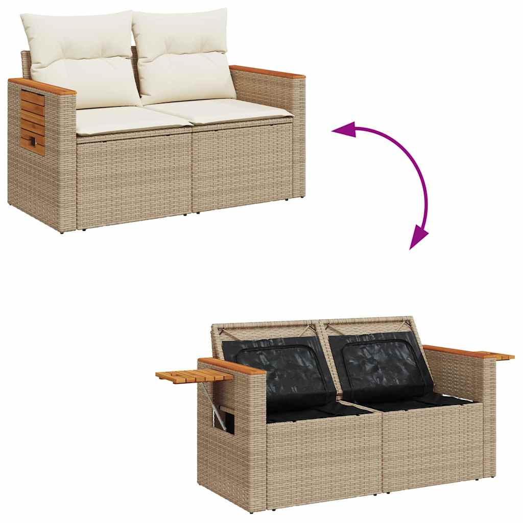 Set Sofás De Jardín 7 Piezas Y Cojines Ratán Sintético Beige