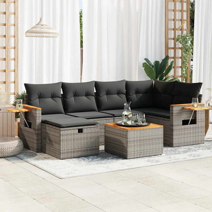Set Sofás De Jardín 7 Piezas Y Cojines Ratán Sintético Beige