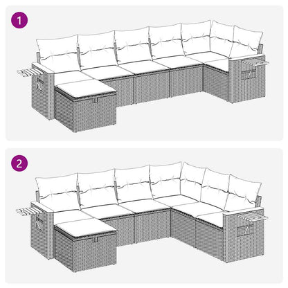 Set De Sofás De Jardín 7 Pzas Con Cojines Ratán Sintético Negro