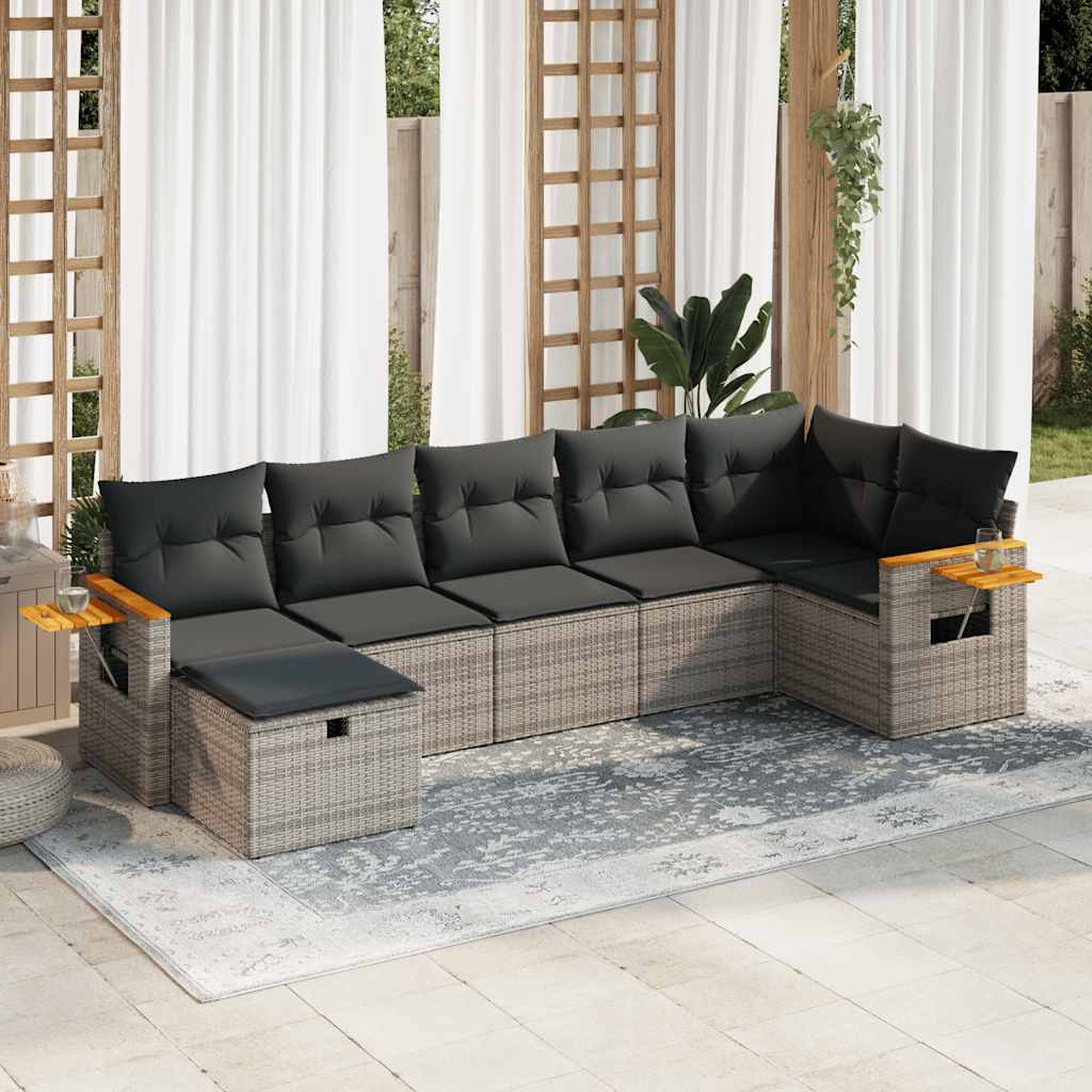 Set De Sofás De Jardín 7 Pzas Con Cojines Ratán Sintético