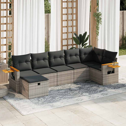 Set De Sofás De Jardín 7 Pzas Con Cojines Ratán Sintético