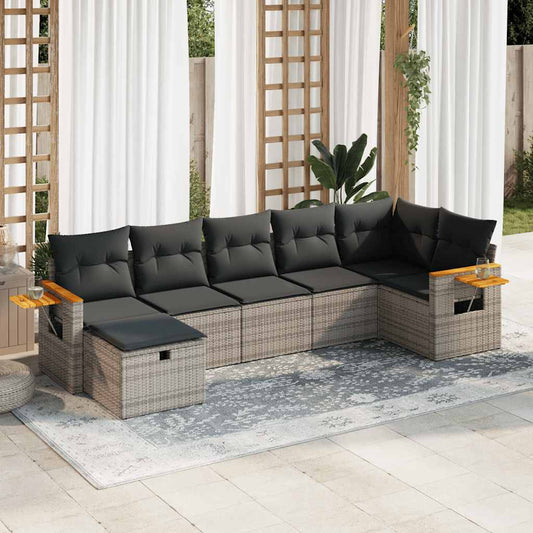 Set De Sofás De Jardín 7 Pzas Con Cojines Ratán Sintético