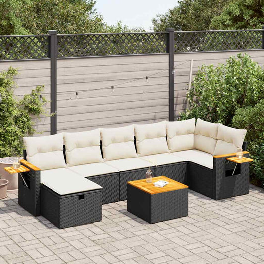 Set De Sofás De Jardín Y Cojines 8 Piezas Ratán Sintético Negro