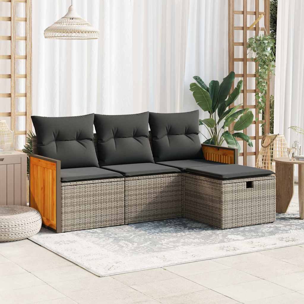 Set De Sofás De Jardín 4 Pzas Y Cojines Ratán Sintético