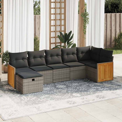 Set De Sofás De Jardín 7 Pzas Con Cojines Ratán Sintético