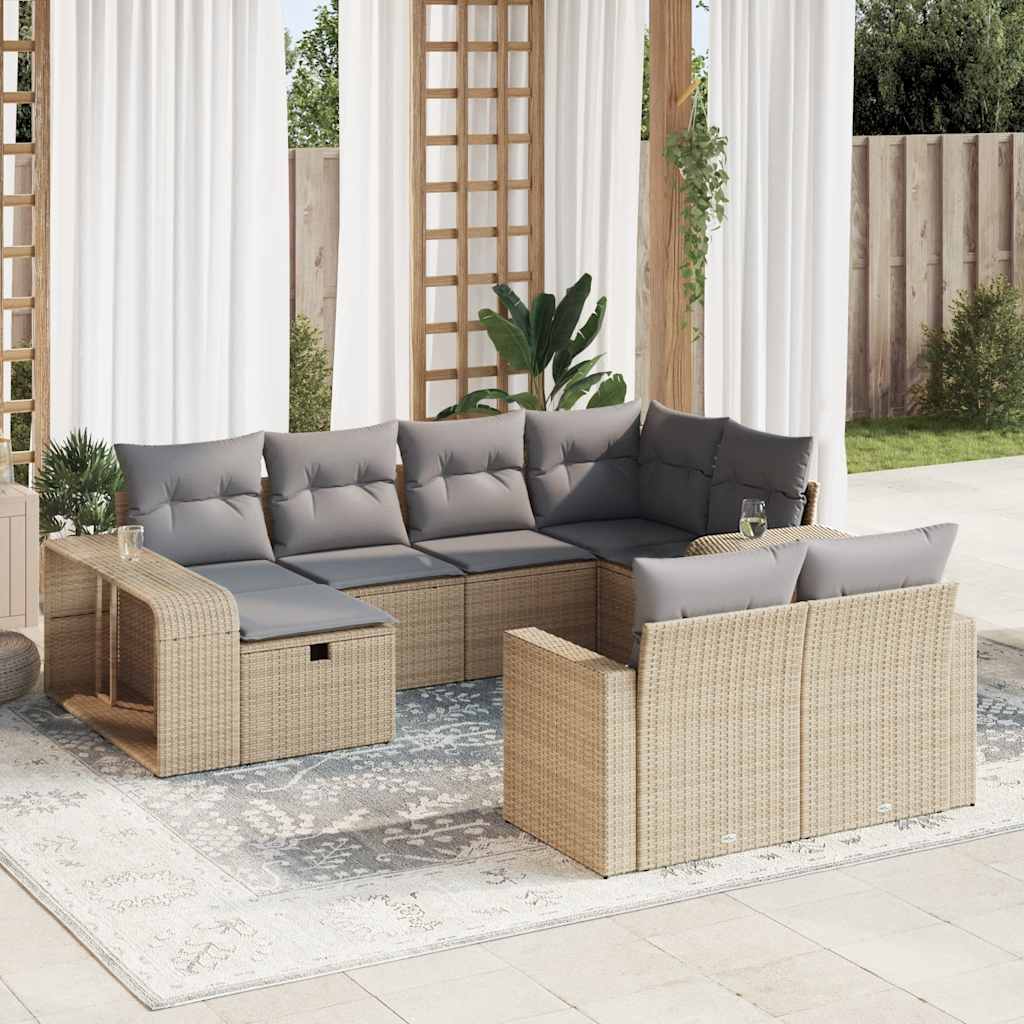 Set De Sofás De Jardín 11Pzas Con Cojines Ratán Sintético Beige