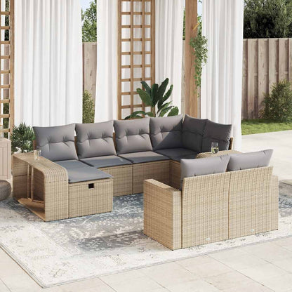 Set De Sofás De Jardín 11Pzas Con Cojines Ratán Sintético Beige