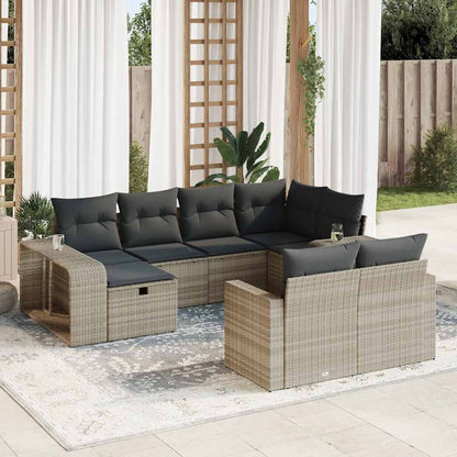 Set De Sofás De Jardín 11Pzas Con Cojines Ratán Sintético Beige