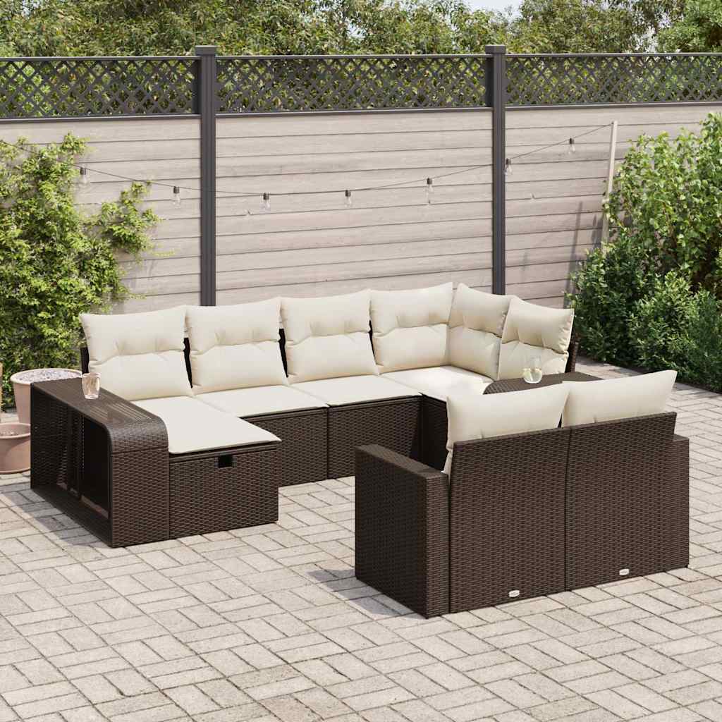 Set De Sofás De Jardín 11Pzas Con Cojines Ratán Sintético Beige