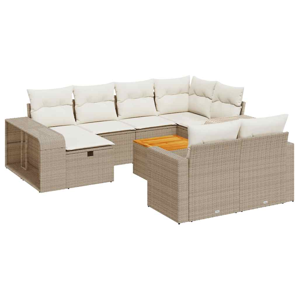 Set De Sofás De Jardín 11Pzas Con Cojines Ratán Sintético Beige