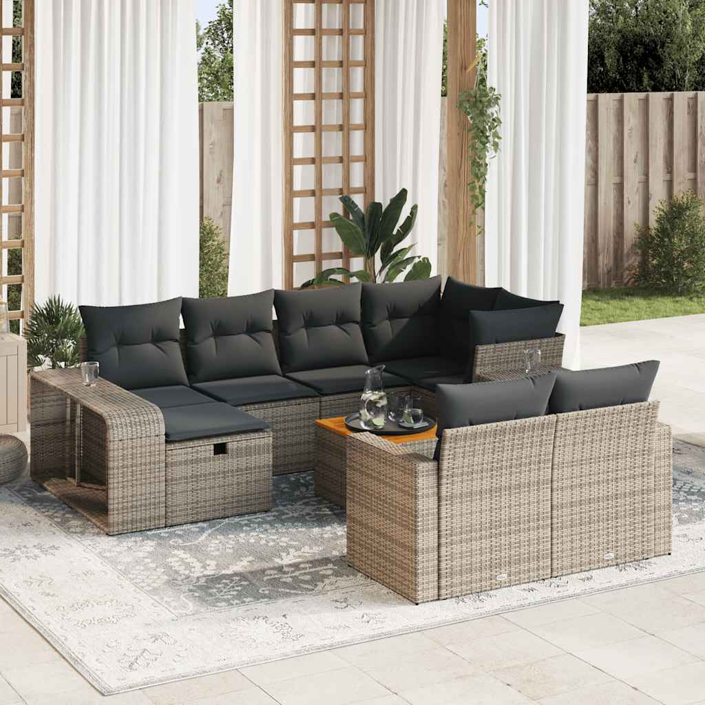 Set De Sofás De Jardín 11Pzas Con Cojines Ratán Sintético Beige