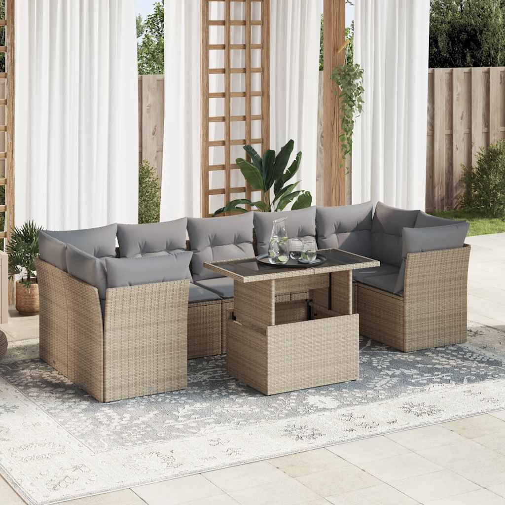 Set Sofás De Jardín 8 Piezas Y Cojines Ratán Sintético Marrón