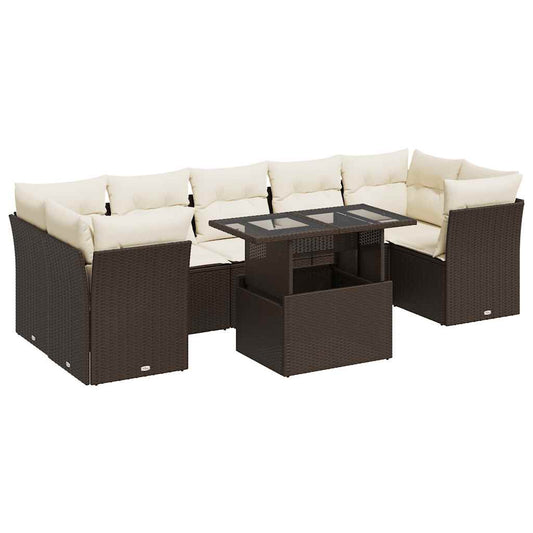 Set Sofás De Jardín 8 Piezas Y Cojines Ratán Sintético Marrón