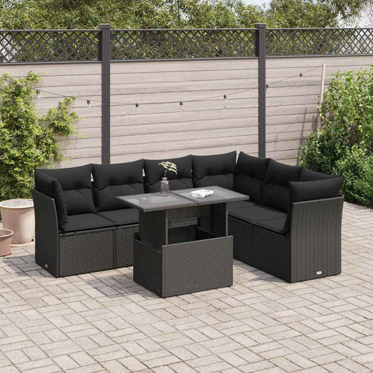 Set De Sofás De Jardín 7 Pzas Con Cojines Ratán Sintético