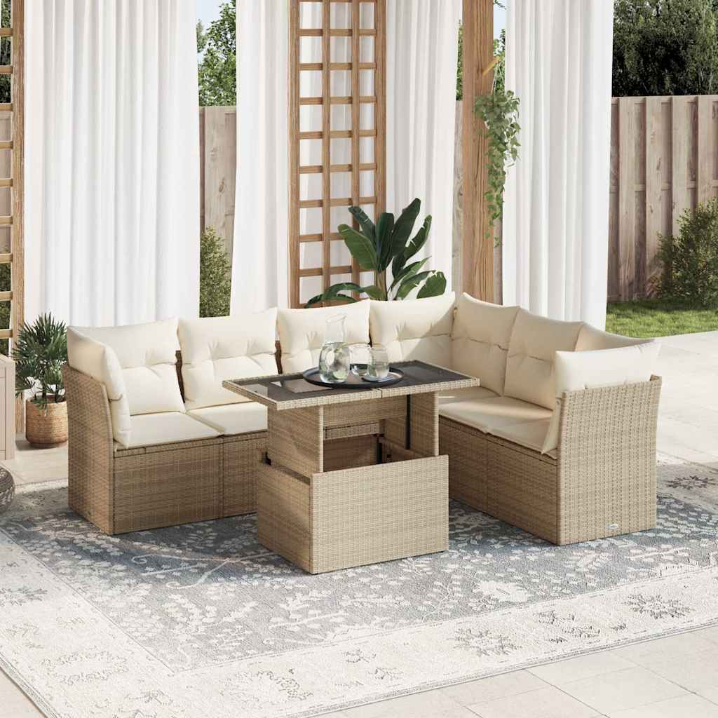 Set De Sofás De Jardín 7 Pzas Con Cojines Ratán Sintético