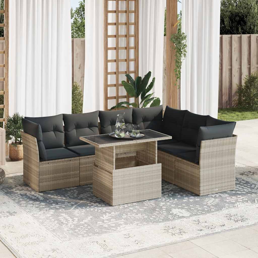 Set De Sofás De Jardín 7 Pzas Con Cojines Ratán Sintético