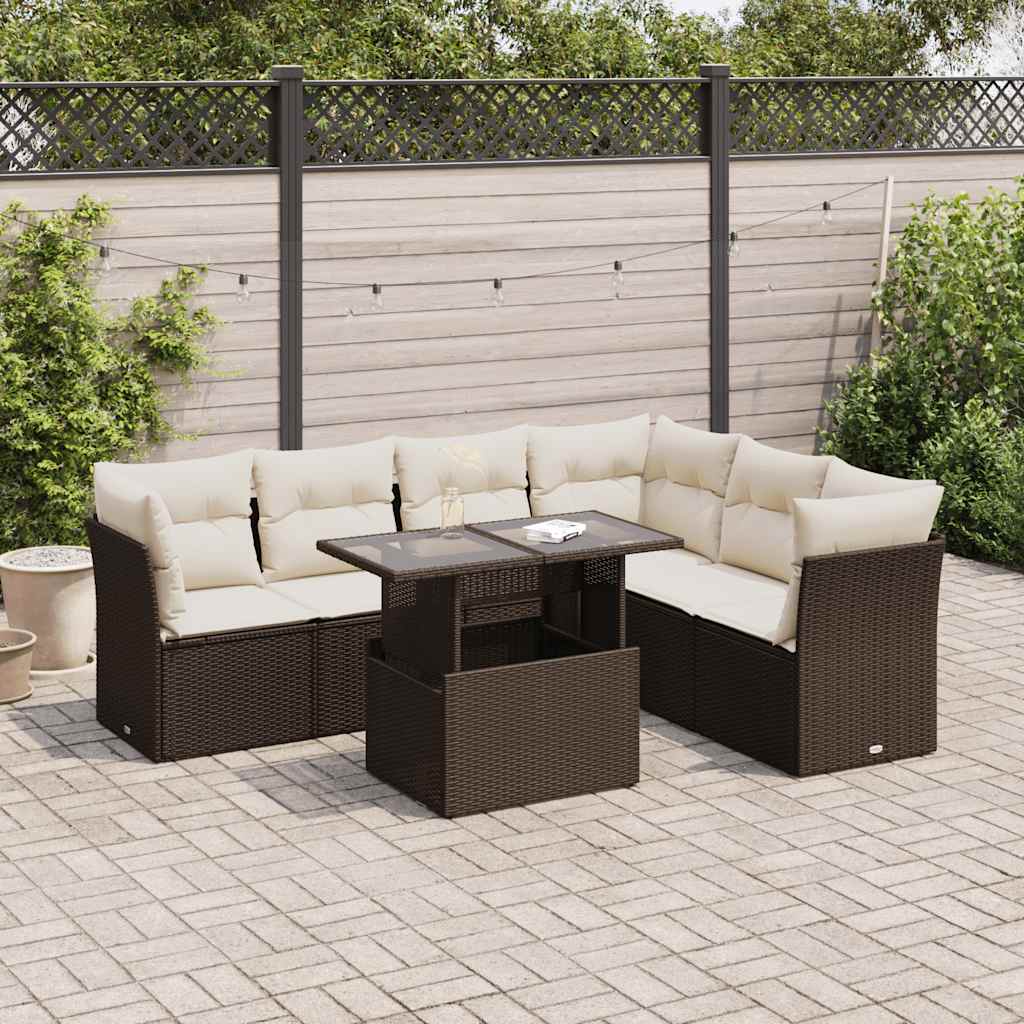 Set De Sofás De Jardín 7 Pzas Con Cojines Ratán Sintético