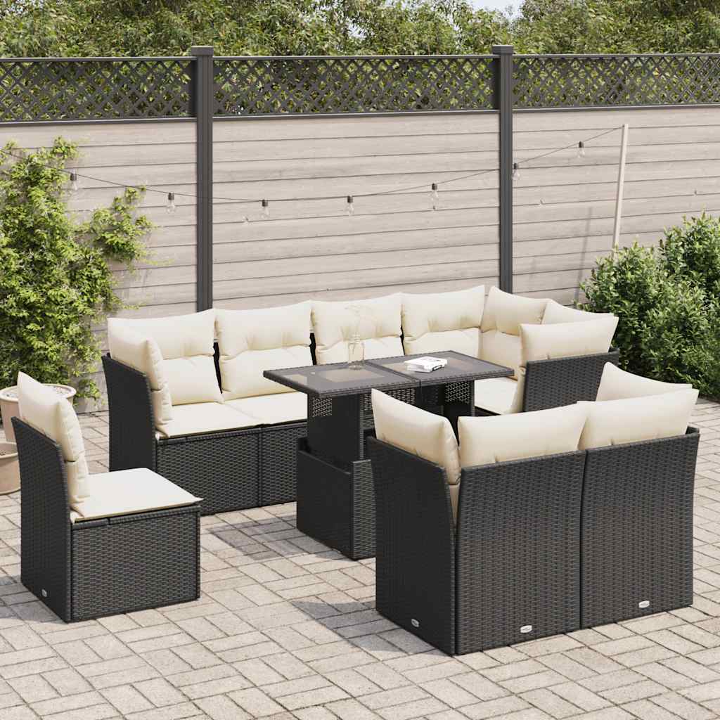 Set De Sofás De Jardín Con Cojines 9 Pzas Ratán Sintético Beige