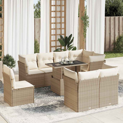 Set De Sofás De Jardín Con Cojines 9 Pzas Ratán Sintético Beige