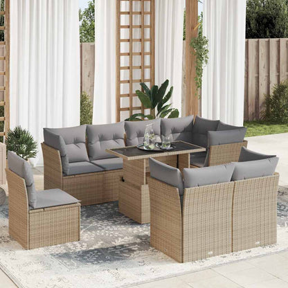 Set De Sofás De Jardín Con Cojines 9 Pzas Ratán Sintético Beige