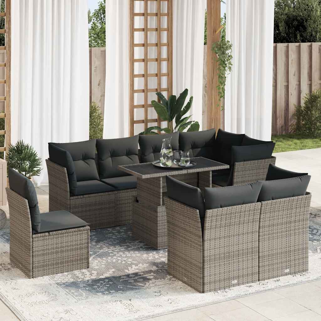 Set De Sofás De Jardín Con Cojines 9 Pzas Ratán Sintético Beige