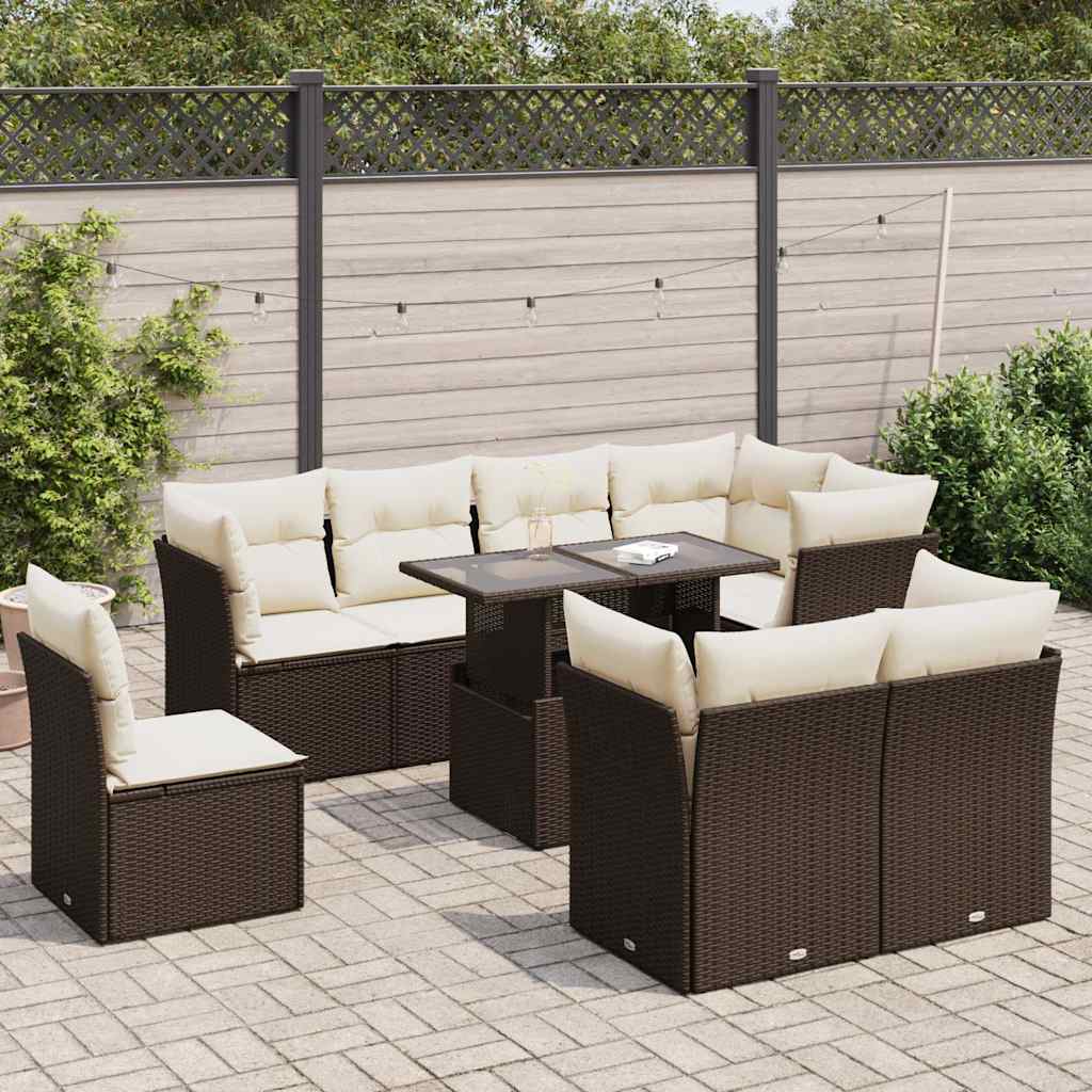 Set De Sofás De Jardín Con Cojines 9 Pzas Ratán Sintético Beige