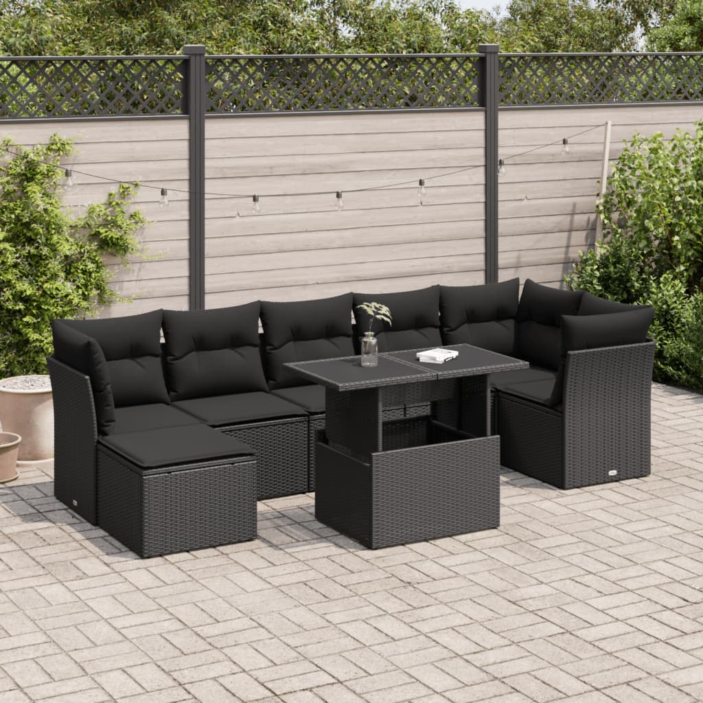 Set De Sofás De Jardín 8 Pzas Y Cojines Ratán Sintético Gris