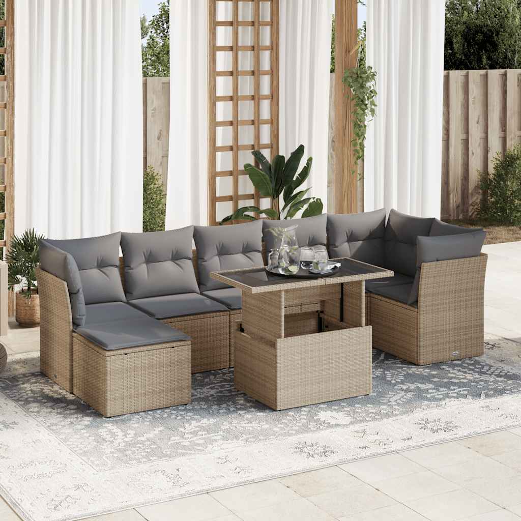 Set De Sofás De Jardín 8 Pzas Y Cojines Ratán Sintético Gris