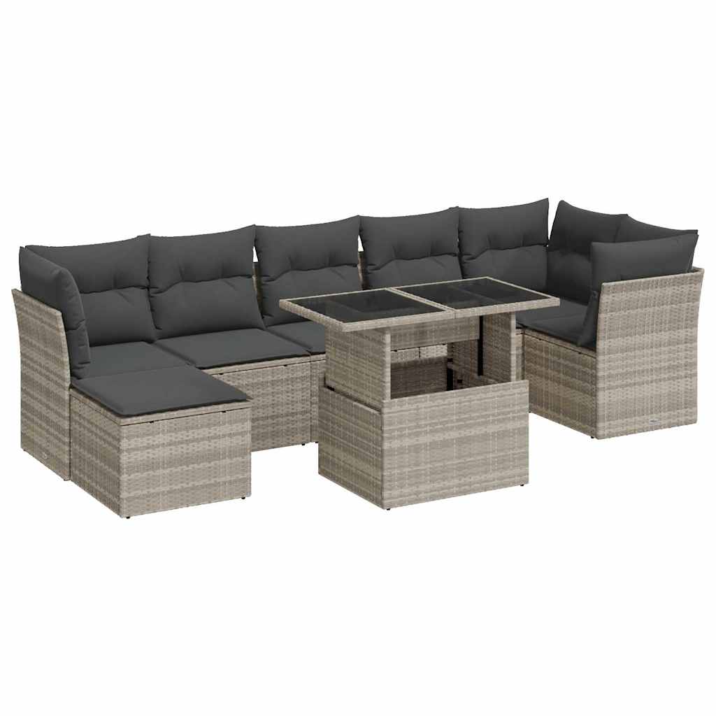 Set De Sofás De Jardín 8 Pzas Y Cojines Ratán Sintético Gris