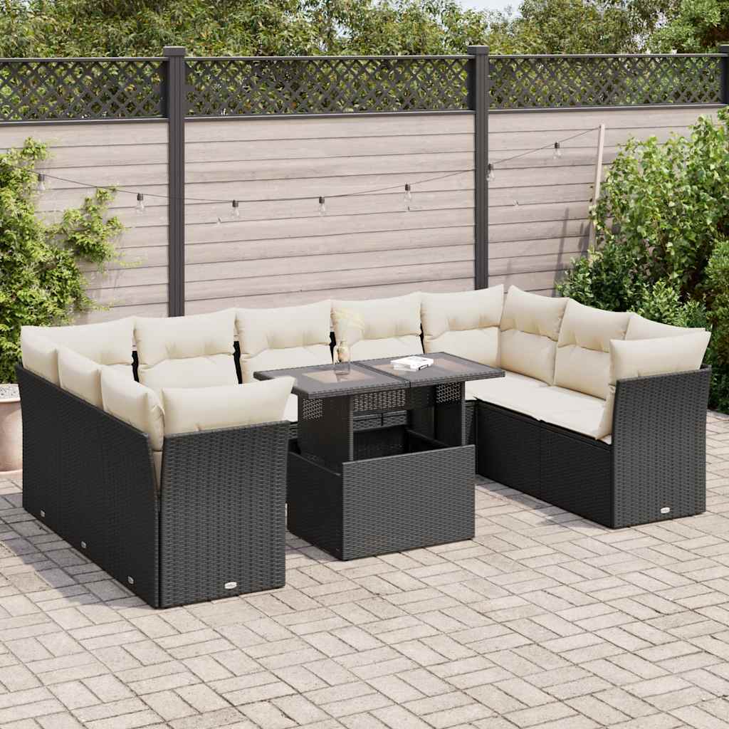 Set De Sofás De Jardín Y Cojines 10 Pzas Ratán Sintético Negro