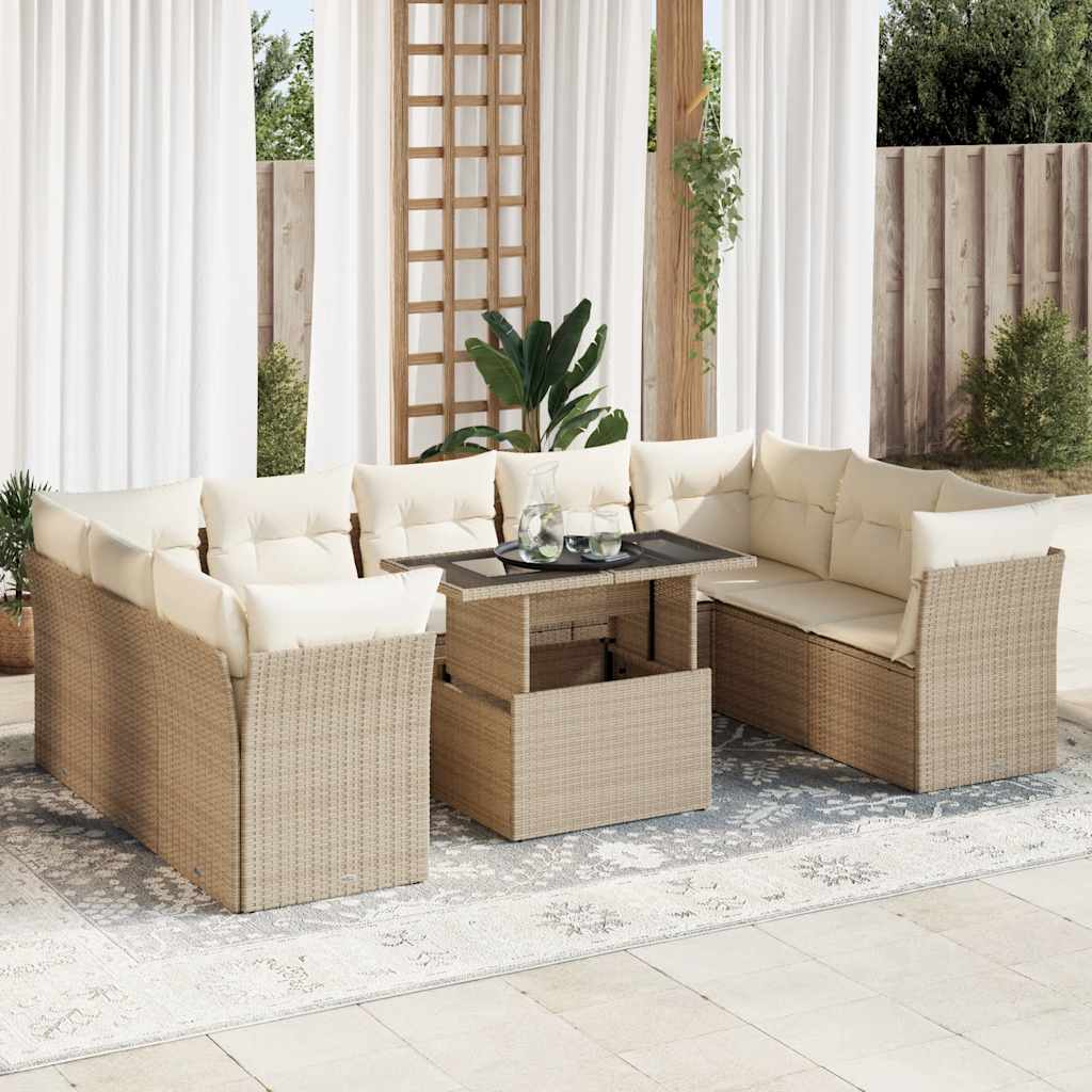 Set De Sofás De Jardín Y Cojines 10 Pzas Ratán Sintético Negro