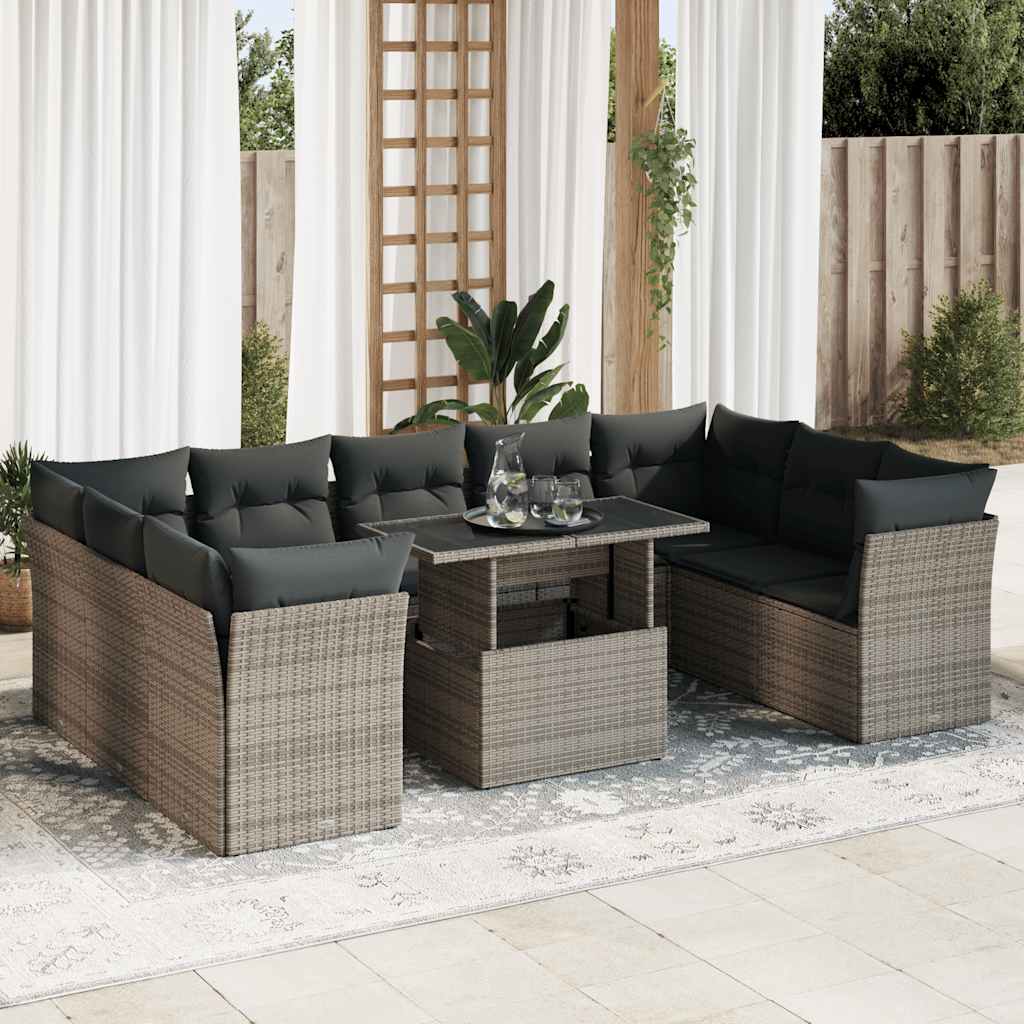Set De Sofás De Jardín Y Cojines 10 Pzas Ratán Sintético Negro
