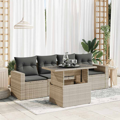 Set De Sofás Jardín Y Cojines 5 Pzas Ratán Sintético