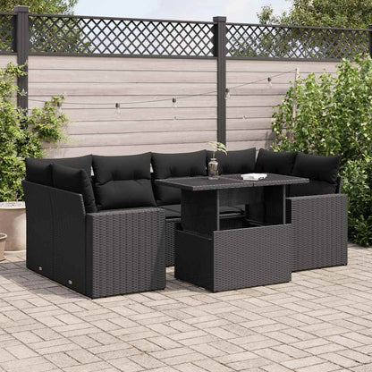 Set Sofás De Jardín 7 Piezas Y Cojines Ratán Sintético Beige