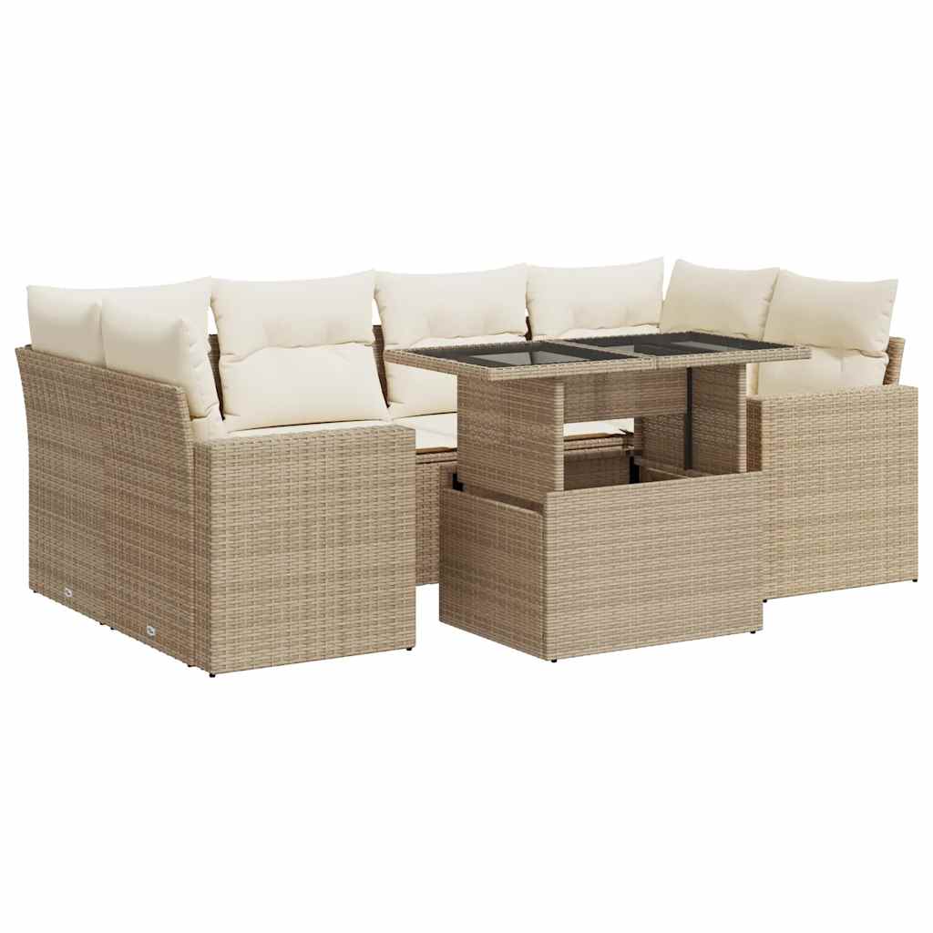 Set Sofás De Jardín 7 Piezas Y Cojines Ratán Sintético Beige