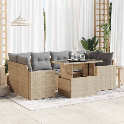 Set Sofás De Jardín 7 Piezas Y Cojines Ratán Sintético Beige