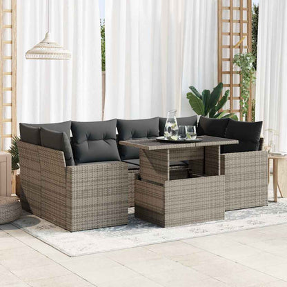 Set Sofás De Jardín 7 Piezas Y Cojines Ratán Sintético Beige
