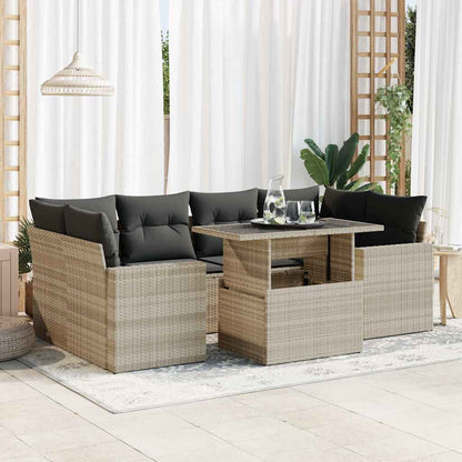 Set Sofás De Jardín 7 Piezas Y Cojines Ratán Sintético Beige