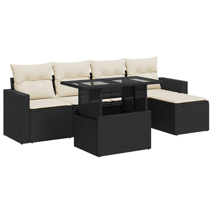 Set De Sofás De Jardín 6 Piezas Y Cojines Ratán Sintético Negro