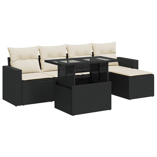 Set De Sofás De Jardín 6 Piezas Y Cojines Ratán Sintético Negro
