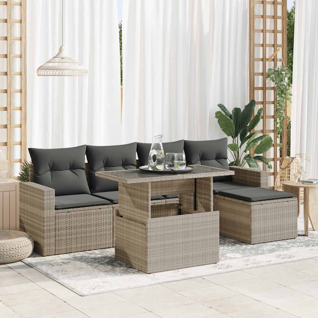 Set De Sofás De Jardín 6 Piezas Y Cojines Ratán Sintético Negro
